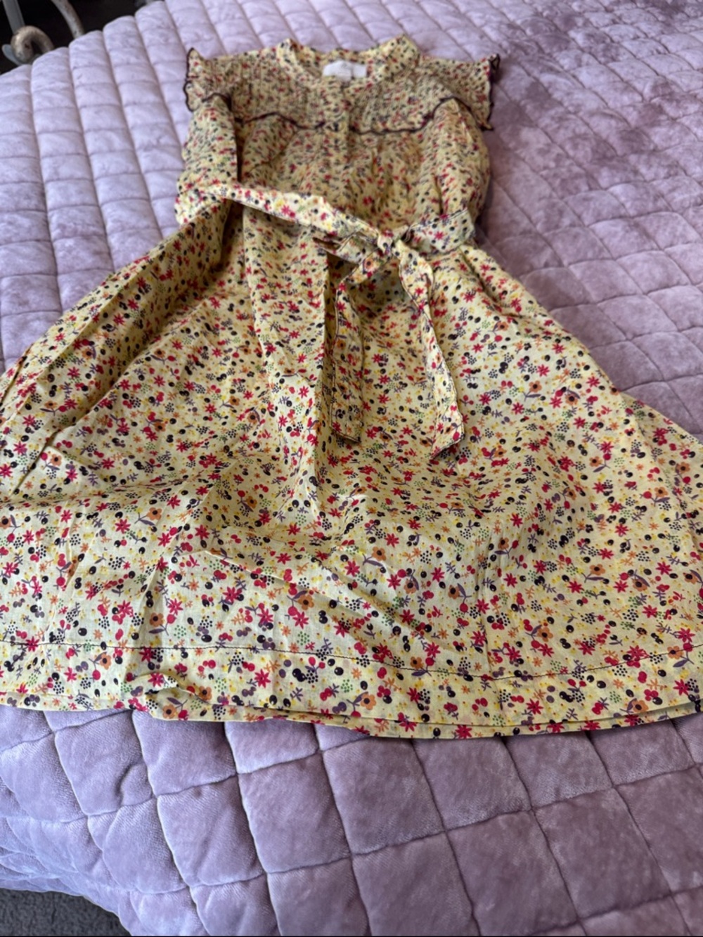 Fleur by peek Girls' Yellow Floral Belted Dress